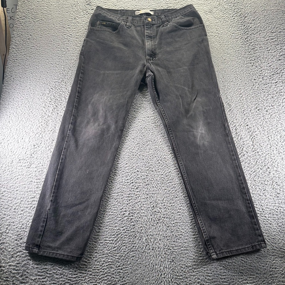 Vintage Lee Jeans Mens 36x30 Black Cotton Denim Straight Travel Faded Workwear